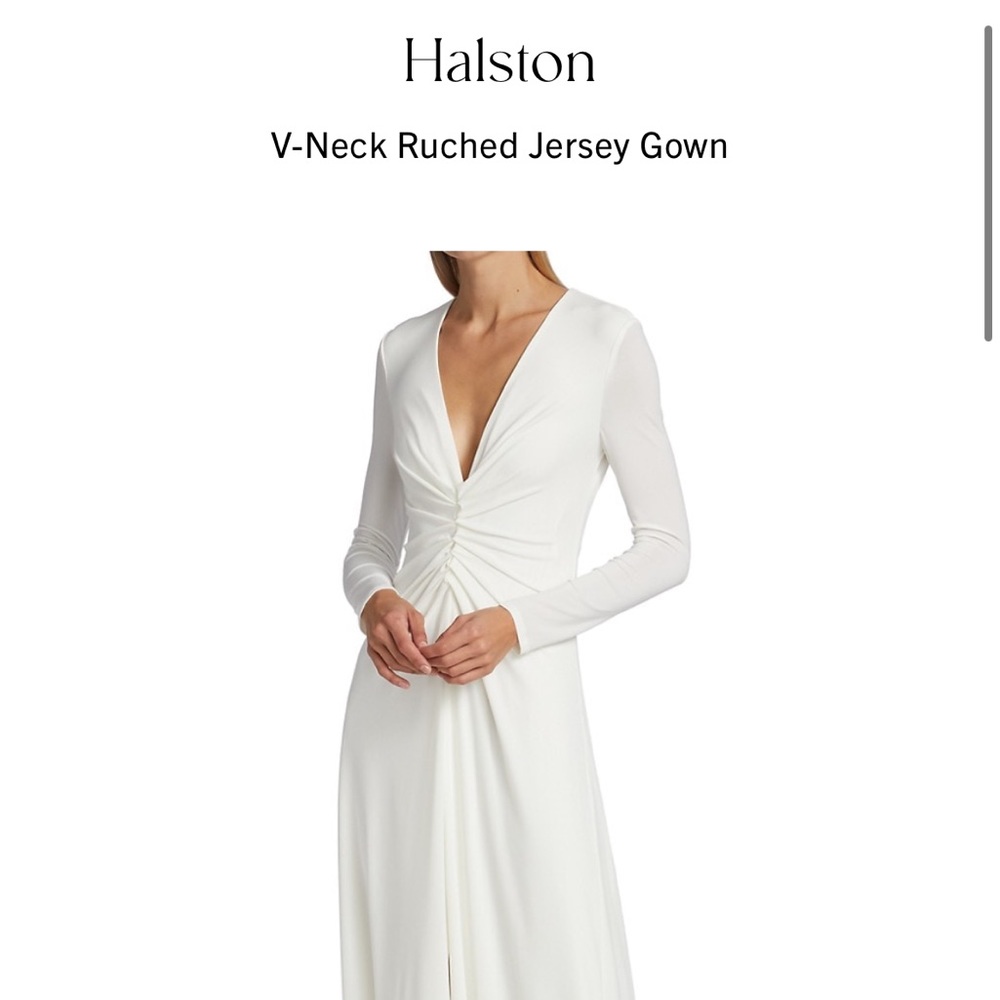 Halston V neck ruched gown